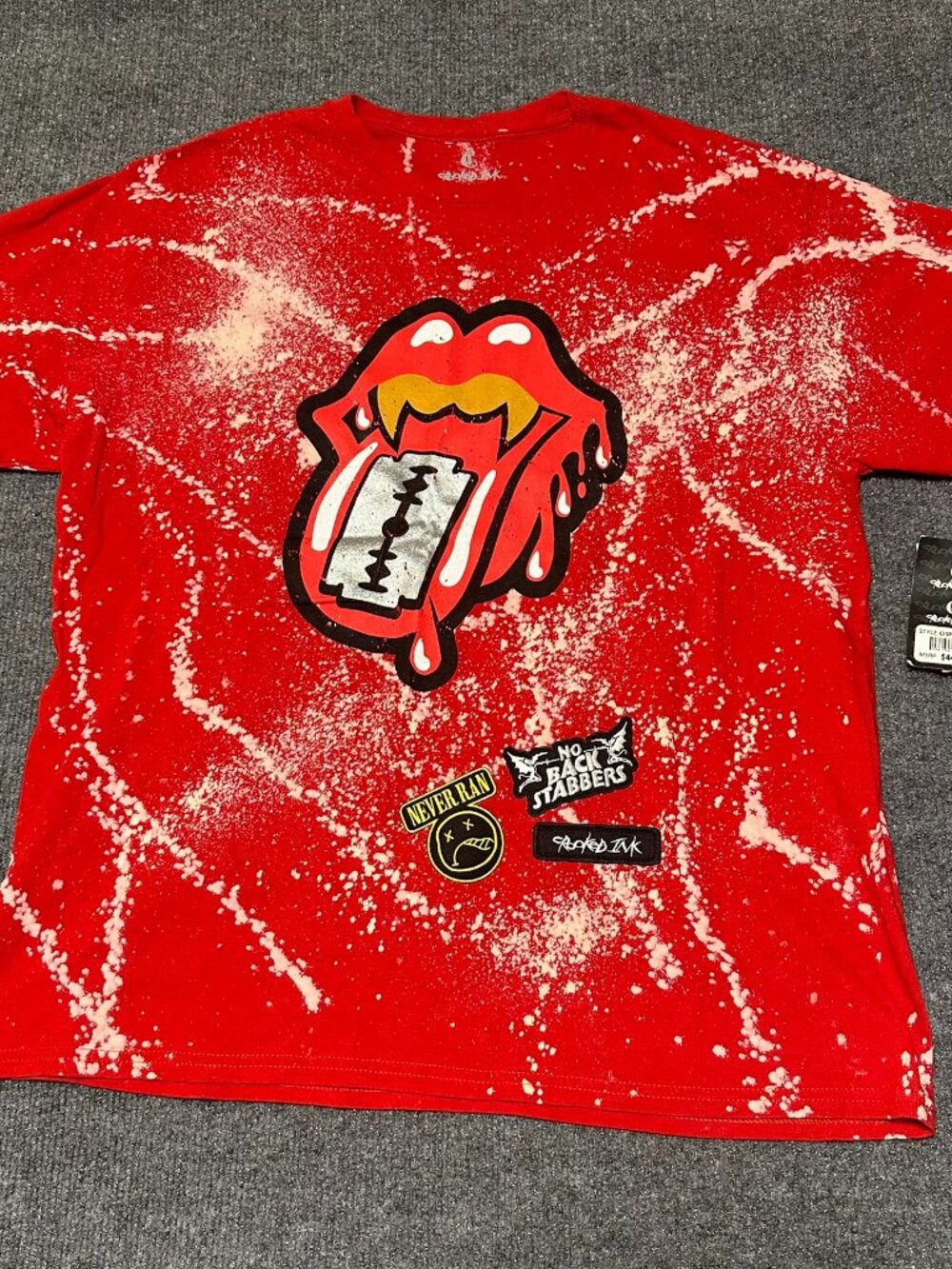 NWT Y2K Crooked Ink Rolling Stones Red Band Vintage Washed Distressed Tee Large